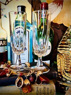 ♥️ SET OF 2 ARCTIC BY ARCOROC CHAMPAGNE FLUTES CUT GLASS CRYSTAL GLASSES